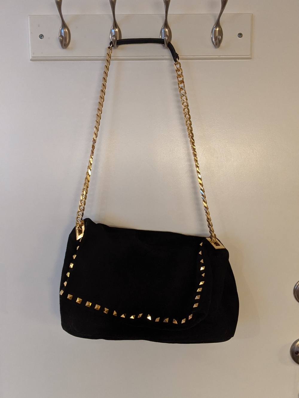 Zara Studded Black Shoulder Bag with Gold Chain